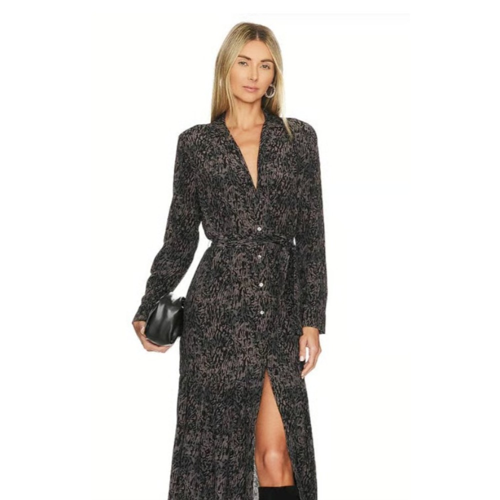 RAILS Beatrice Charcoal Animal Print Midi Dress  Buttons Size XL NWT